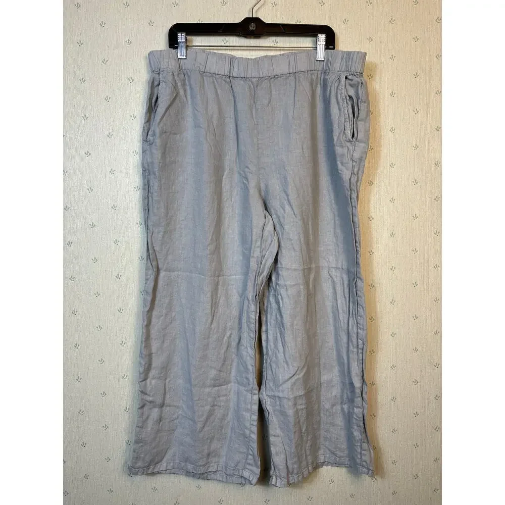 Eileen Fisher Organic Linen Wide Leg Pants Size XL Cropped Pull On Relaxed - Picture 8 of 10